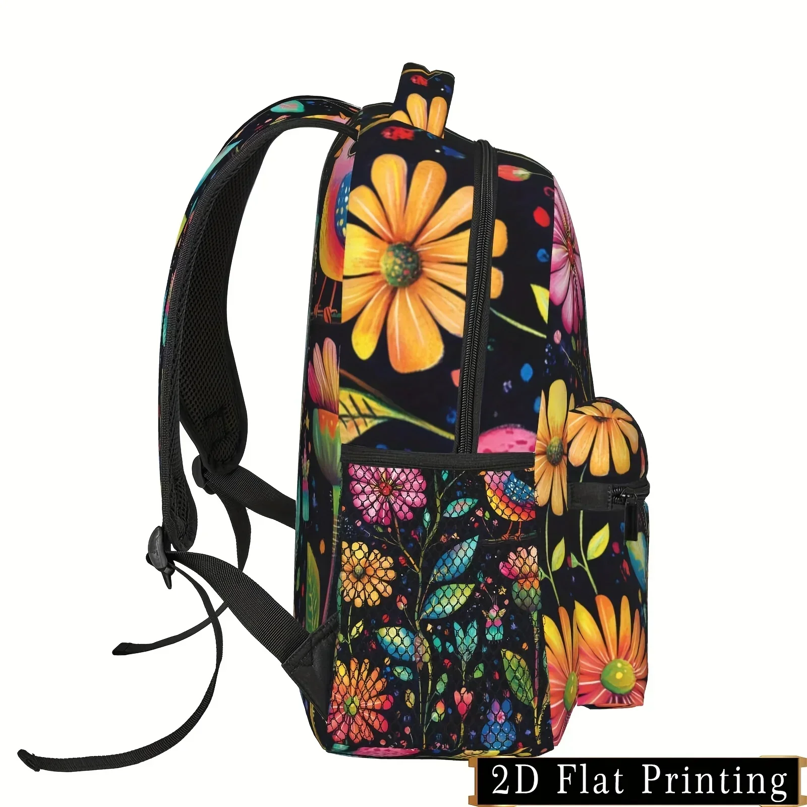 Custom & Backpack With Secret Garden Floral Print - Heavy-Duty School Backpack With Padded Shoulder & Waist Straps
