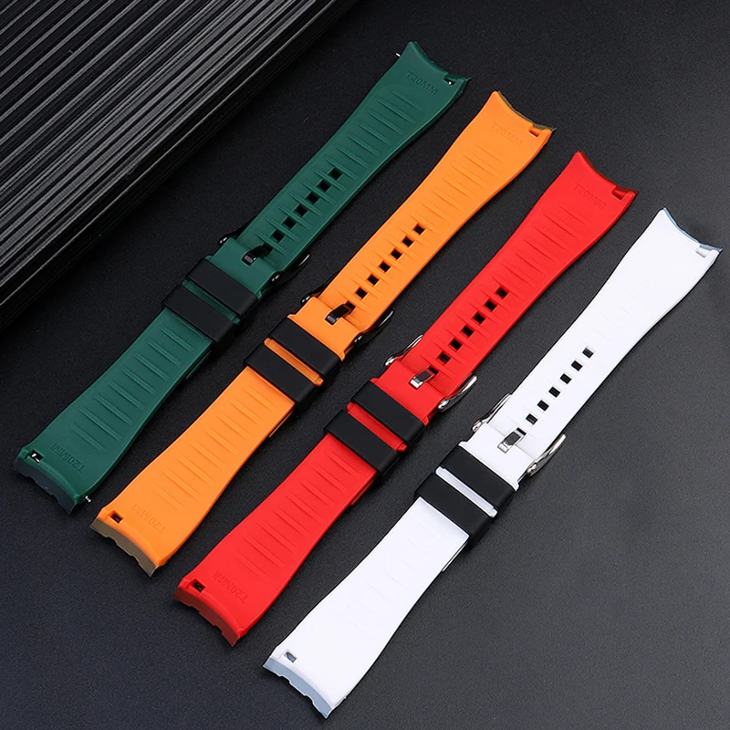 High quality Rubber bracelet 22mm 20mm watchband two color watch strap for omega seiko tudor rolex casio watches band curved end