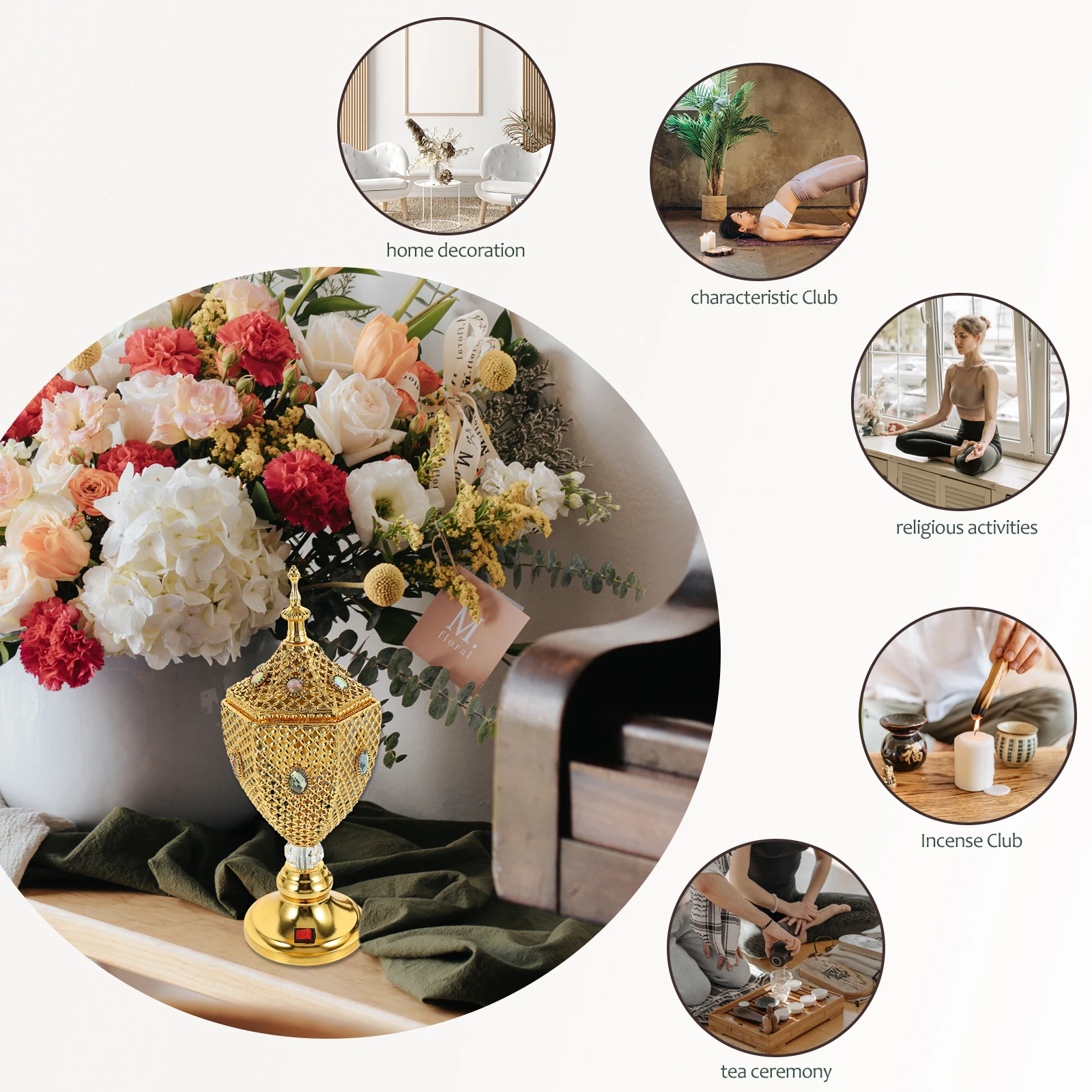 

Electric Incense Burner Desktop Plug-In Censer Burner For Home Decor Retro Centerpiece Purify Stress