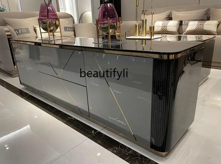 Light luxury villa TV cabinet coffee table living room solid wood furniture against the wall Italian locker