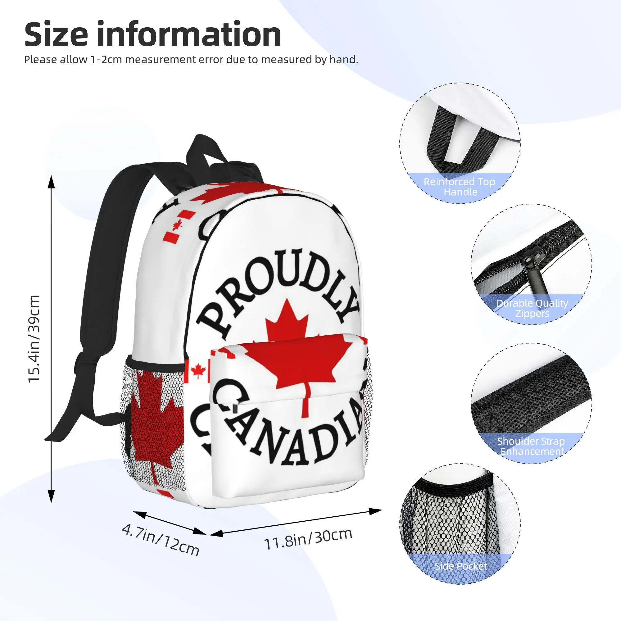 Proudly Canadian with Maple Leaf and Flag Canada Backpack Hot Sale Daypack BookBag Shoulder Bags for Men Women School Bag