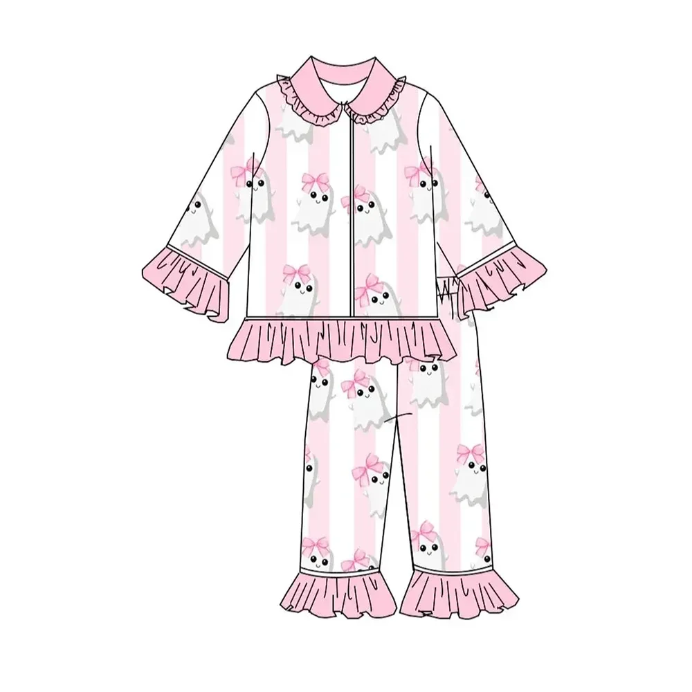 Boutique Halloween Pajama Set Long Sleeve  Spooky Pumpkin Print Girls Boys Set Children's Clothies