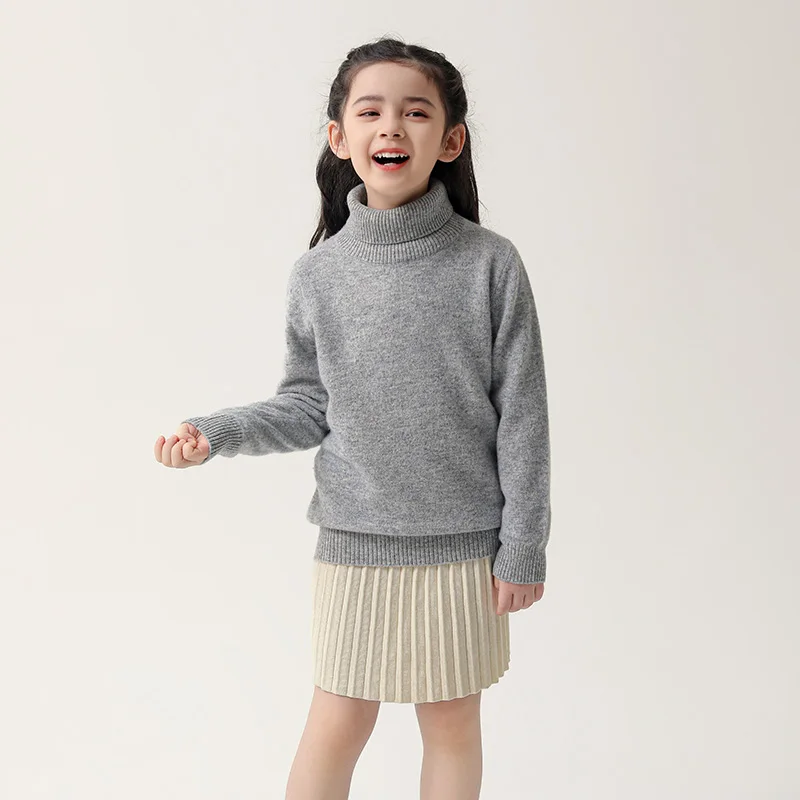 

Unisex Style 100% Merino Wool Sweater Autumn And Winter Pullover Long Sleeve Turtleneck Basic Children's Clothing Tops
