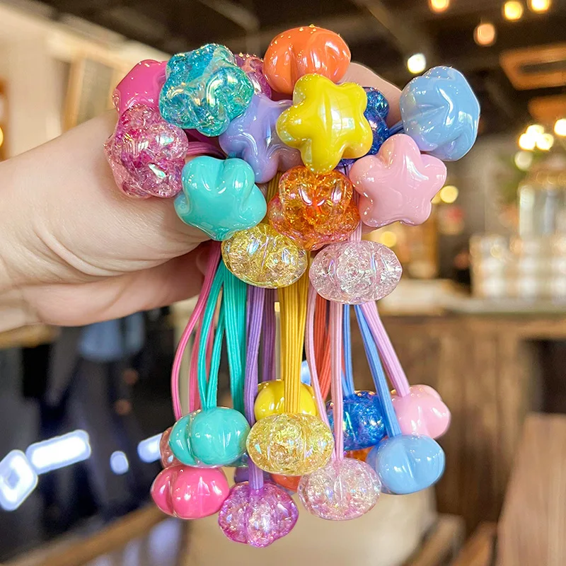 Cream Candy Chunky Flower Hair Ties Korean Style Crackle Bead Twisted Elastic Ponytail Holders for Kids Girls