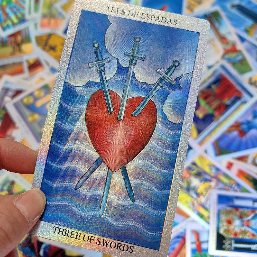 Goldfolien-Tarot Spanisch & Englisch Edition, Tarot auf Spanisch, Laser Glänzendes Majestätisches Orakel mit Zweisprachigem Begleitbuch – Detail 3