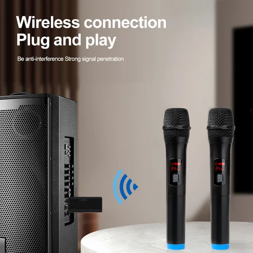 Imagen 2 del producto Micrófono inalámbrico de mano, micrófono de frecuencia fija UHF de 2 canales para fiesta, Karaoke, iglesia profesional, espectáculo, reunión
