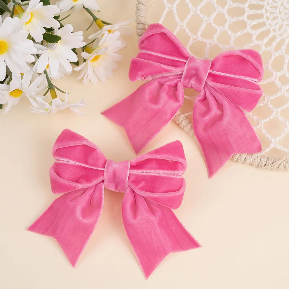 2pcs Vintage Velvet Bow Hair Clip For Litter Girls Sweet Pink Bowknot Hairpin Hairgrips Headwear Kids Gifts Hair Accessories