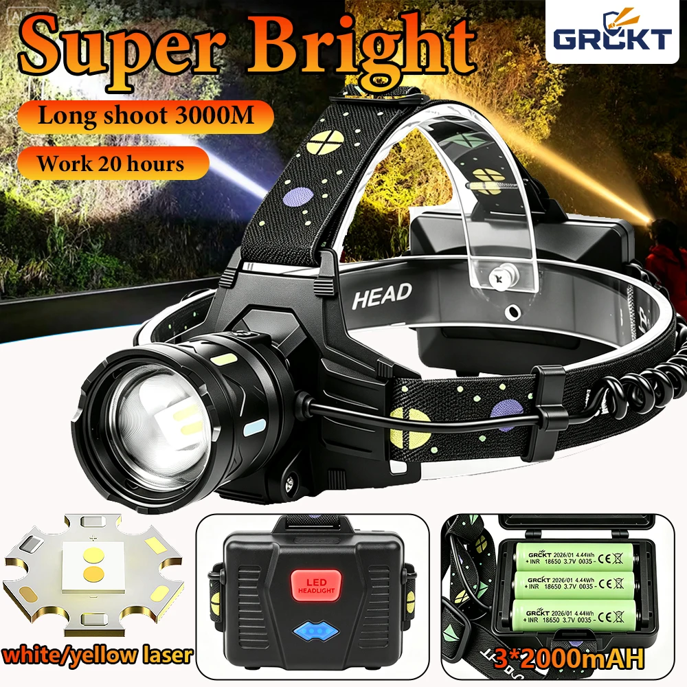Super Bright Headlamp 3x18650 Batteries Power Bank Mechanic Head Torch USB Rechargeable IPX8 Waterproof Camping Climbing Running
