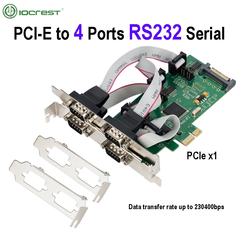 

IOCREST 4 DB9 Serial Rs232 Ports Pcie Controller Card Wch384 Chipset Multi I/O Industrail with Two Low Profile Bracket Win10