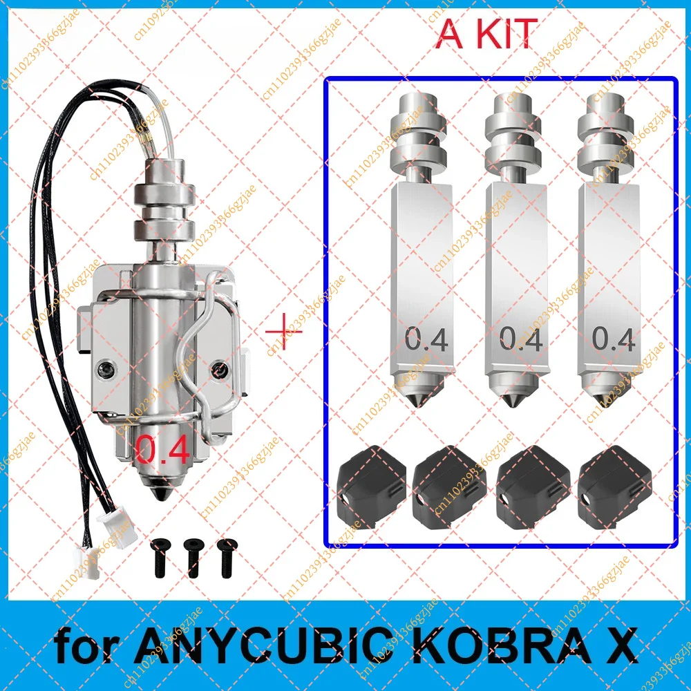 Heating Assembly Kit with 0.25/0.4/0.6/0.8mm Hardened Steel Nozzles for ANYCUBIC Kobra X Combo, Replacement 3D Printer Part