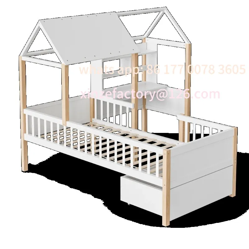 سرير أطفال قابل للتخصيص مقاس 90 × 200 سم مع قاعدة شرائح للسكك الحديدية الآمنة - مكتب على شكل حرف L، رف كتب، أدراج دوارة من الخشب الصلب متعدد الوظائف #1