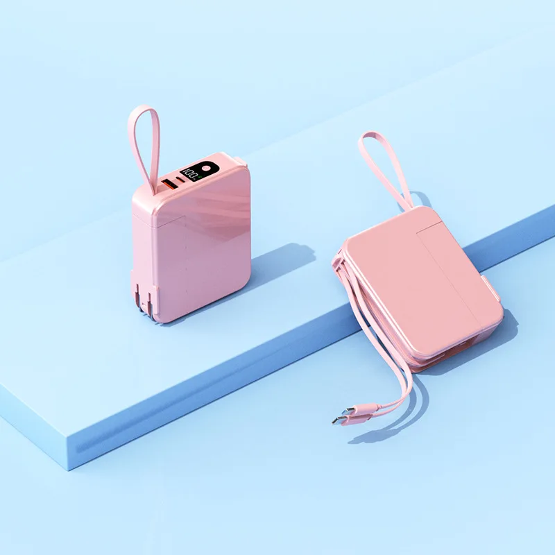22.5W Super Fast Charging Power Bank with Built-in Cable 10000mAh AC Wall Plug 3-in-1 Charger