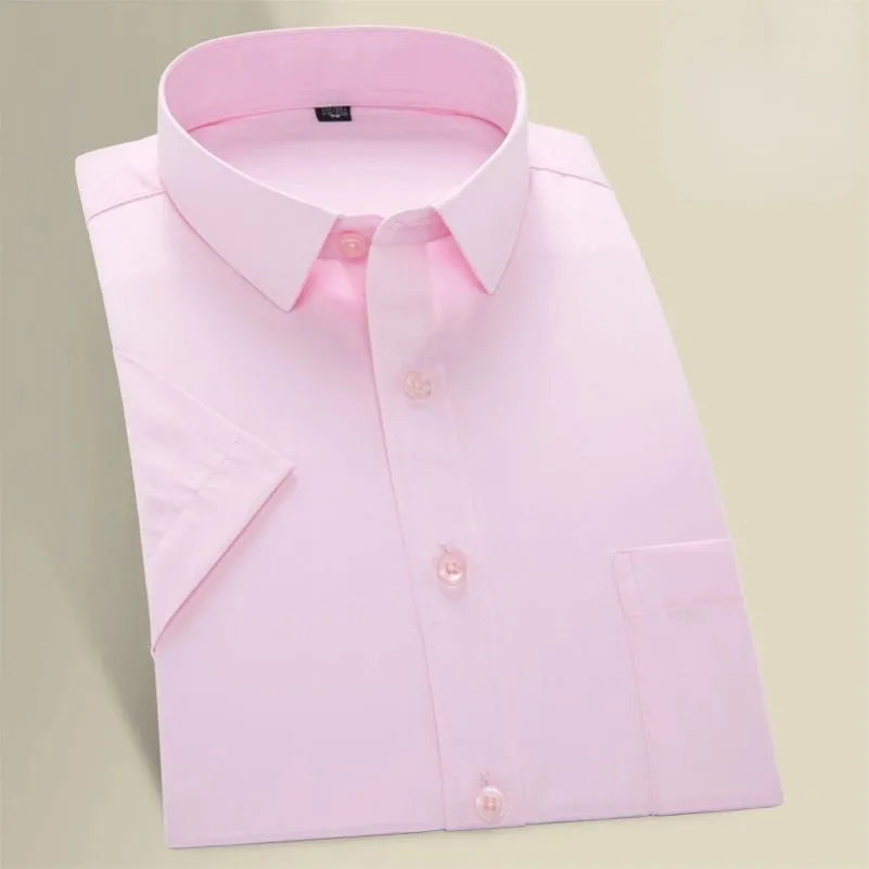 Men's Plus Size Slim Fit Short Sleeve Dress Shirts Brand Social Business Casual Plain Shirts Multi-color Black Red Men KOACUS