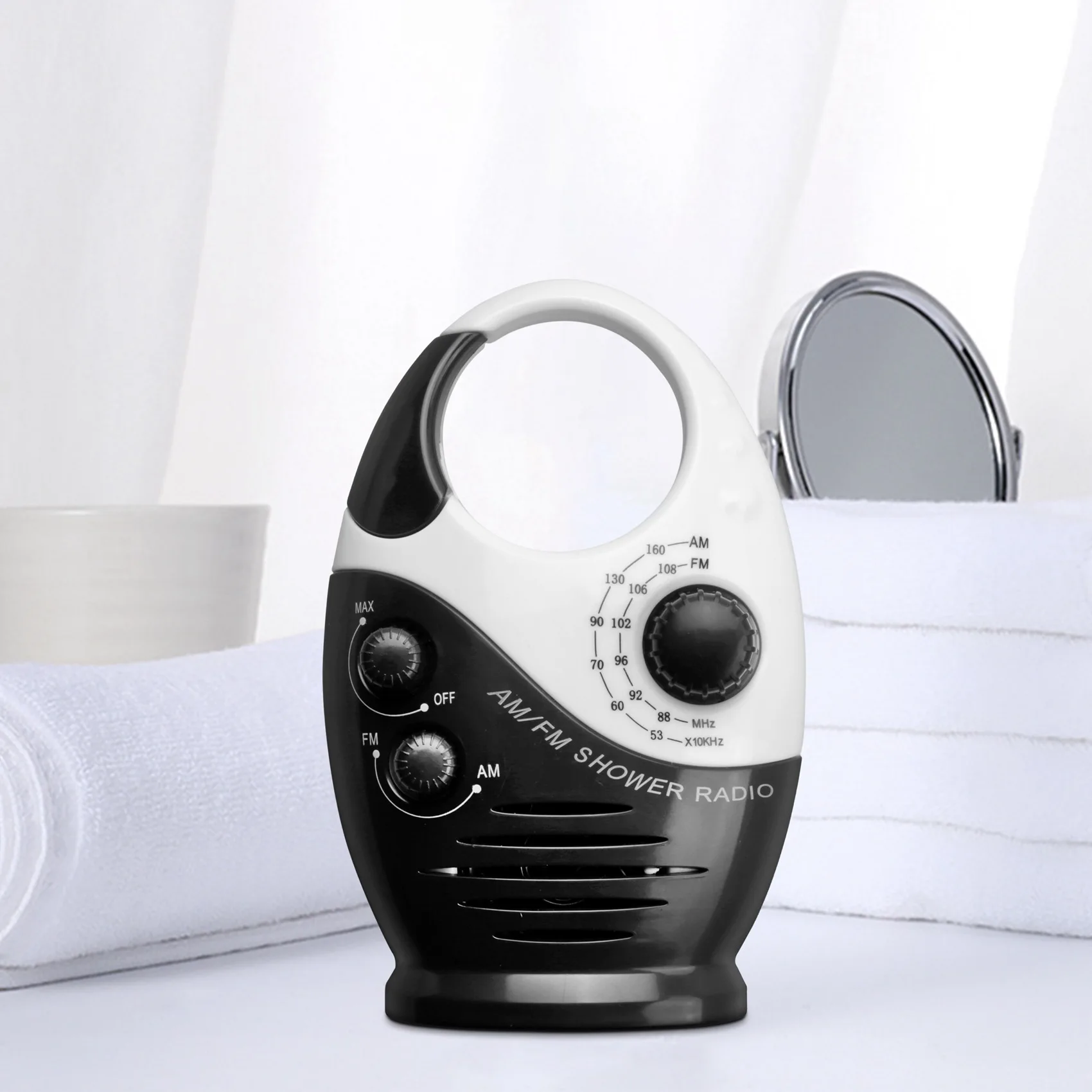 AA80 AM/FM Shower Radio Bathroom Waterproof Radio Hanging Music Radio Built-in Speaker