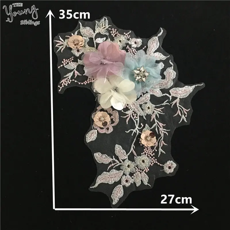 New arrive Lace Collar Sequin 3D Flowers Lace Neckline Embroidery Applique DIY Craft Clothing Wedding Dress Decorate Accessory