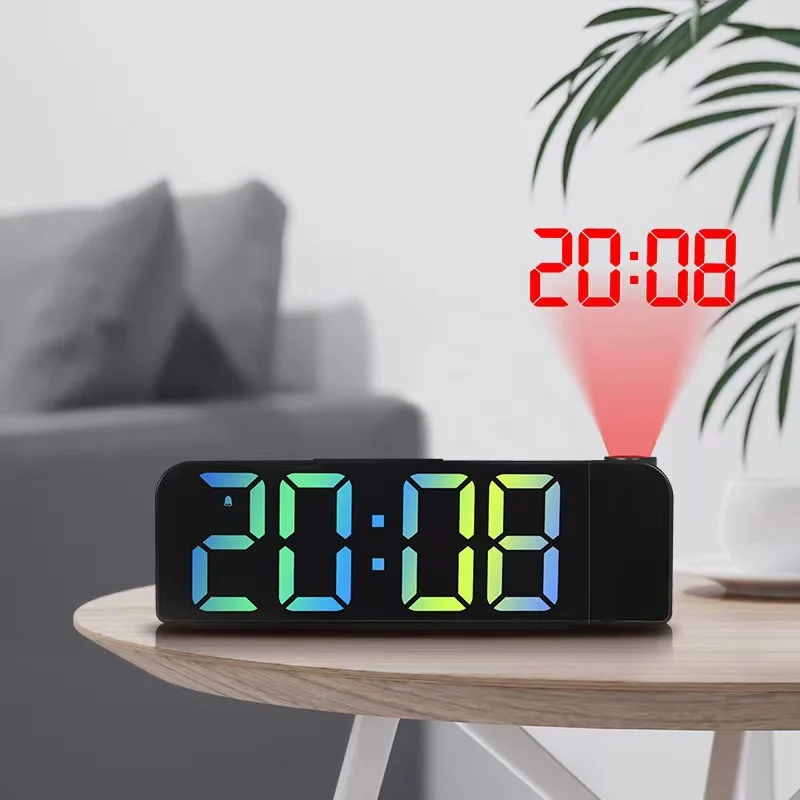 Projection Alarm Clock LED Large Display Electronic Clock Digital Alarm Clock LED Mirror Display 180 ° Rotating Projector Alarm