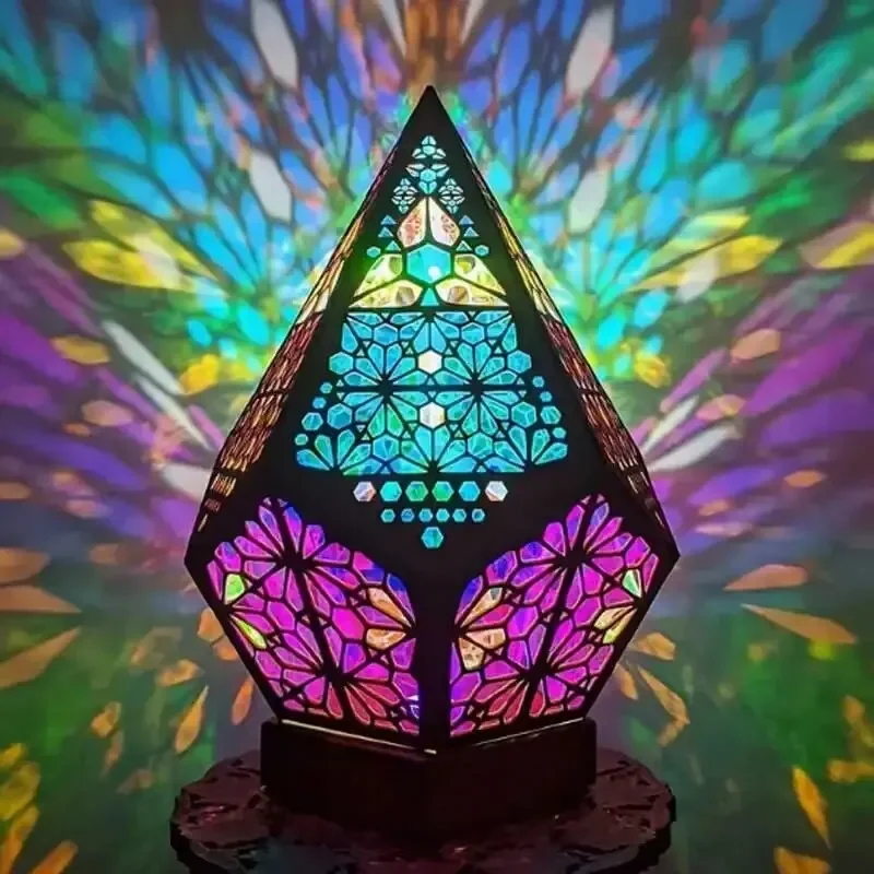 LED 3D Table Lamp Star Lamp Bohemian Multicolour Geometric Projection Lamp Vintage Ambient Night Lamp Decorative Ornaments