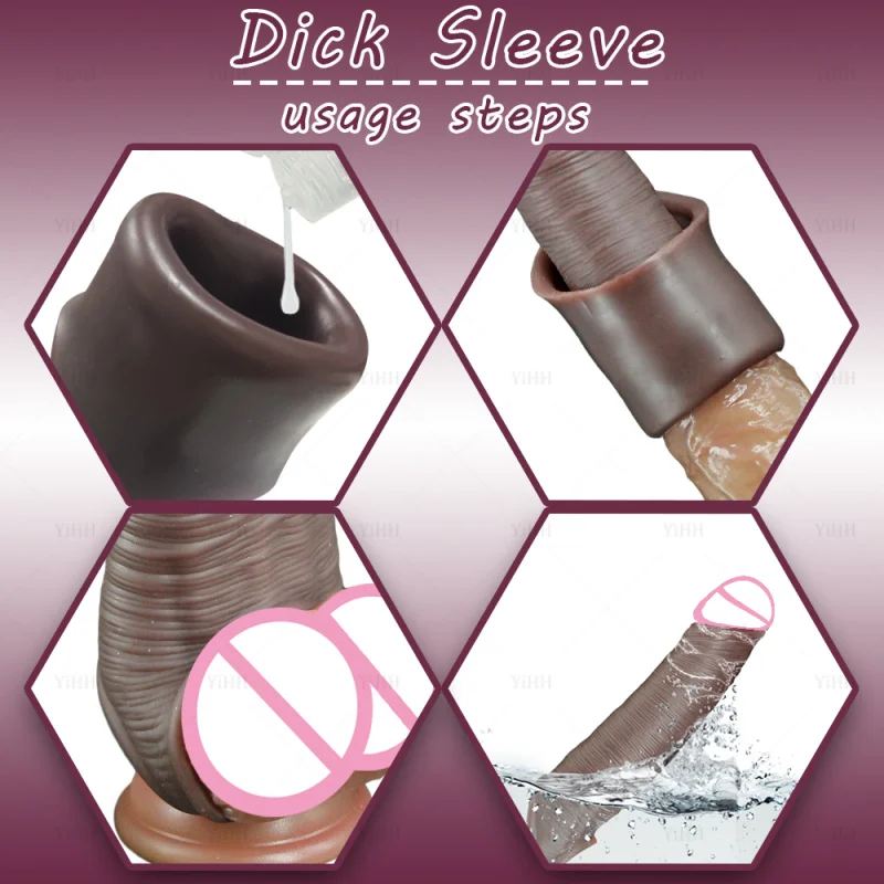 Man Penis Sleeve Enlargement Penis Extender Dick Ring Cock Sleeve Adult Sex Toys For Men Adult Products Reusable Condom For Men view 6