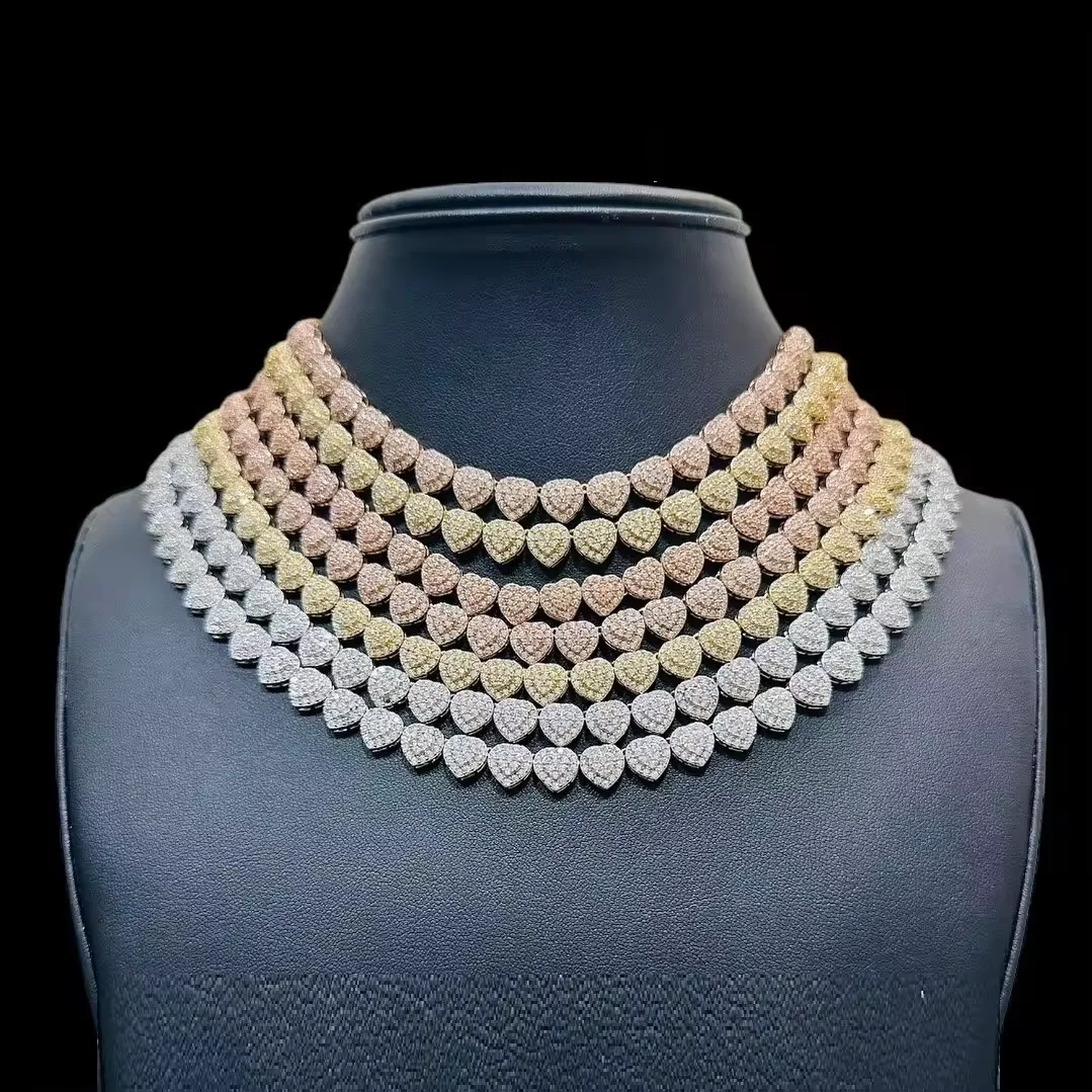 New Bling 5A CZ Heart Cuban Chain Choker Necklaces for Women Full Pave Cubic Zirconia Iced Out Fashion Hip Hop Jewelry Gifts