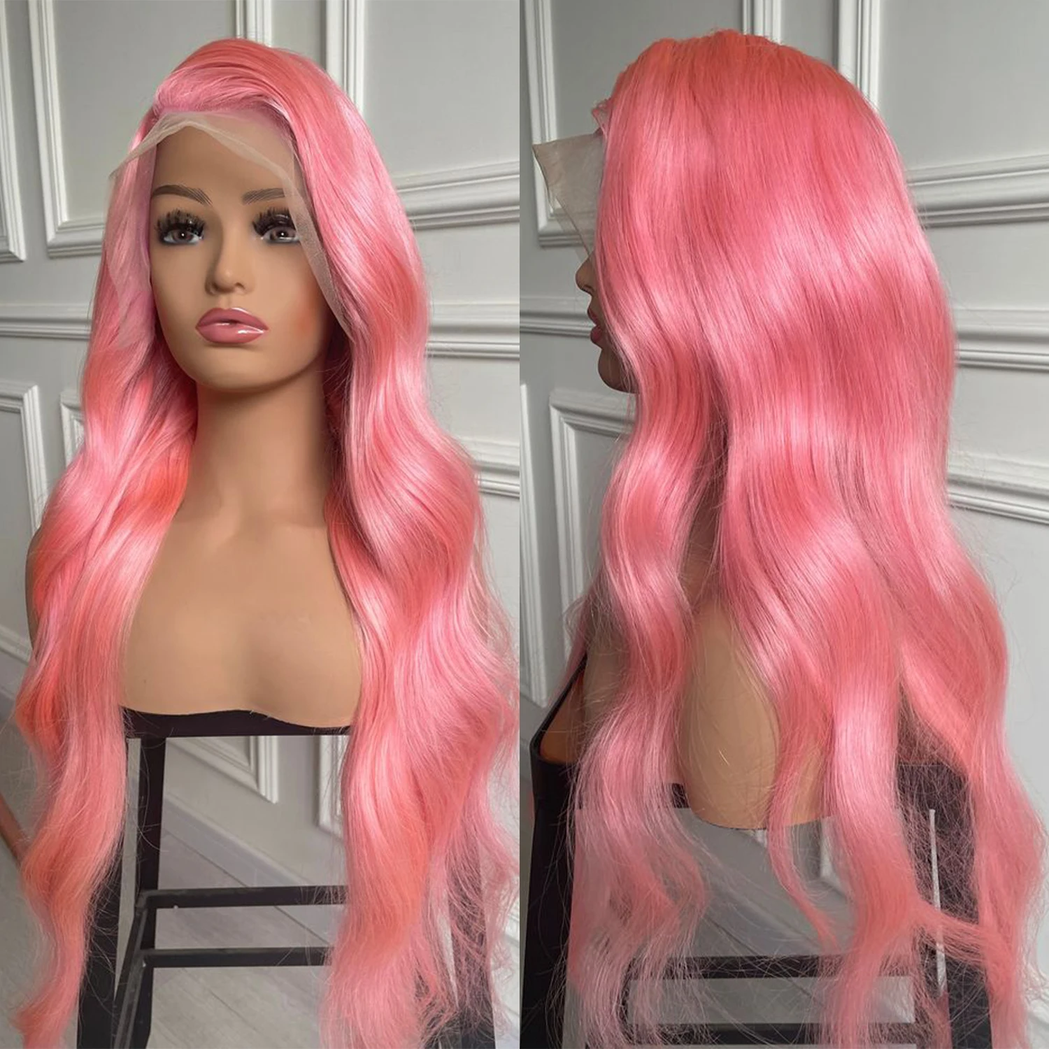 Parrucca rosa dell'onda del corpo 13x4 frontale 180 densità con parrucche colorate dei capelli umani dei capelli del bambino per le donne Parrucca anteriore del pizzo rosa per la festa quotidiana