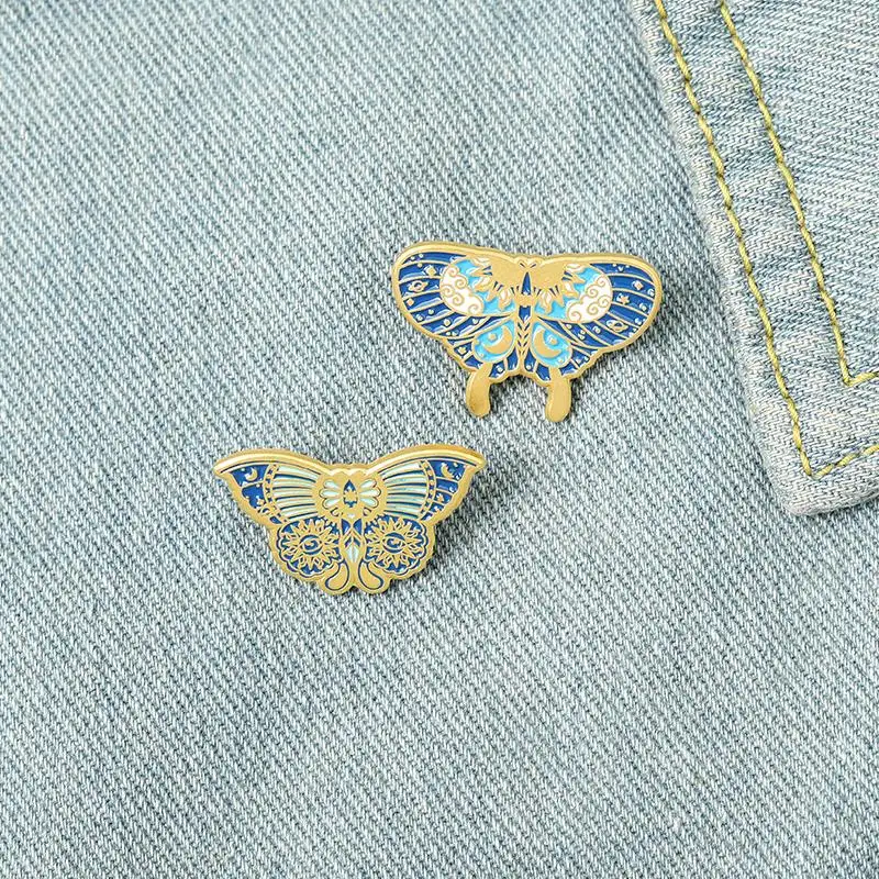 Butterfly Moth Enamel Pin Custom Insect Brooch Bag Clothes Lapel Pin Badge Punk Starry Blue Jewelry Gift for Kid Friends