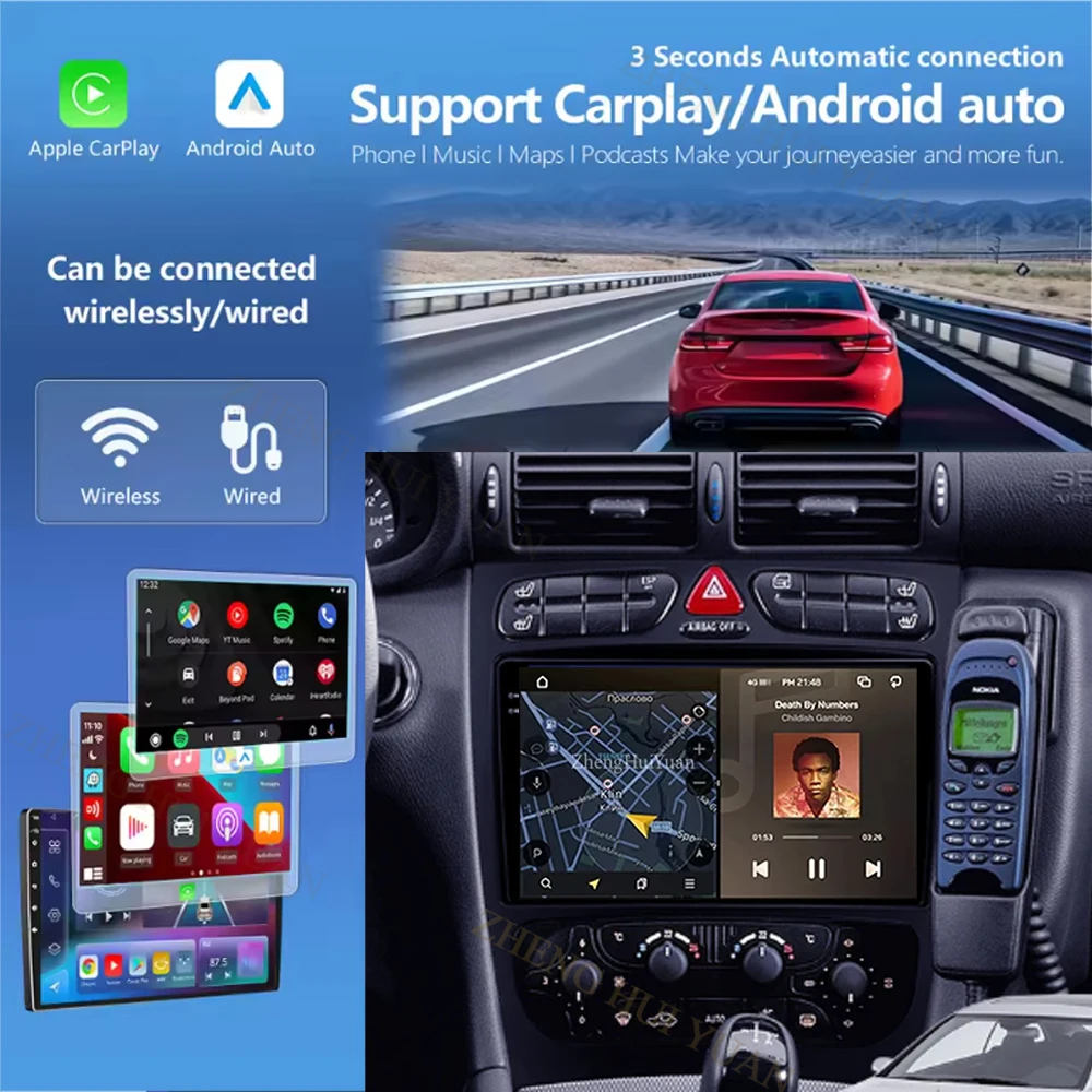 For Mercedes Benz C Class S203 CL203 W203 2000 - 2004 Android 16 Carplay Auto Car Radio Multimedia Video Player Navigation 360 C