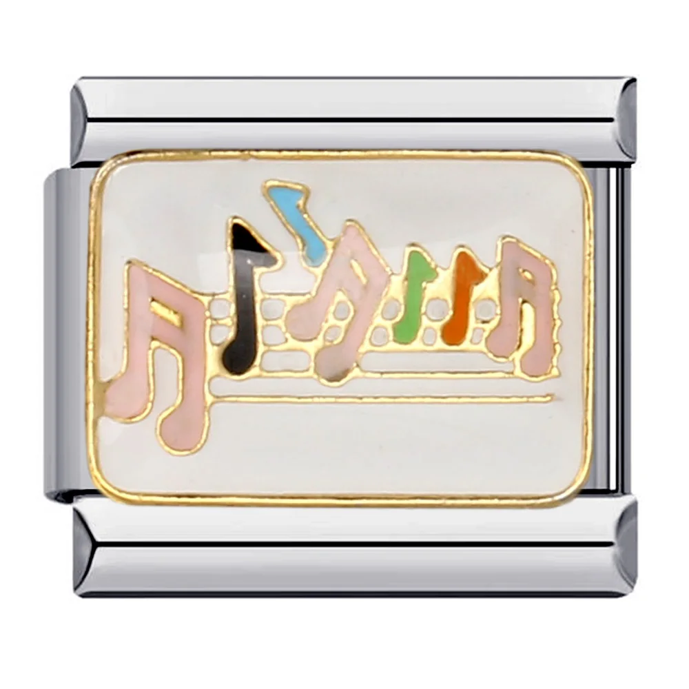Trendy Fashion Rock Cool Guitar Music Piano Italian Link 9mm Width Charm Bracelet Stainless Steel Jewelry DIY Making