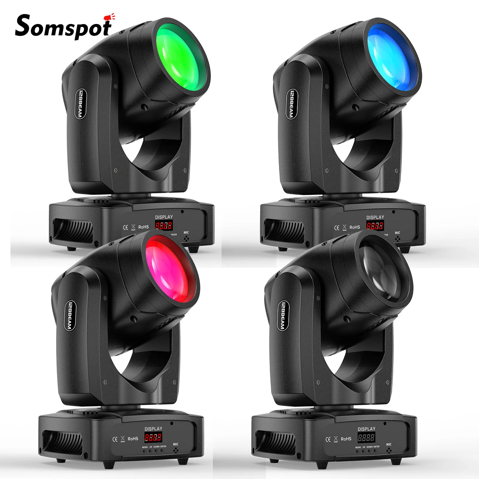 Somspot 4 Stück LED Moving Head Lights, hohe Helligkeit, Lichteffekt, DMX512, Bühnenlicht, 7 Farben und weißes Licht, Strahleffekt, Lichtprojektor für Disco, Party, Konzert, Kirche, Hochzeit, Theater
