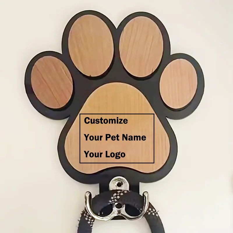 

Пользовательское имя с логотипом, деревянные крючки с принтом лапы, персонализированный настенный декор для зоомагазина, поводок для собаки, вешалка для пальто, креативная для организации дома