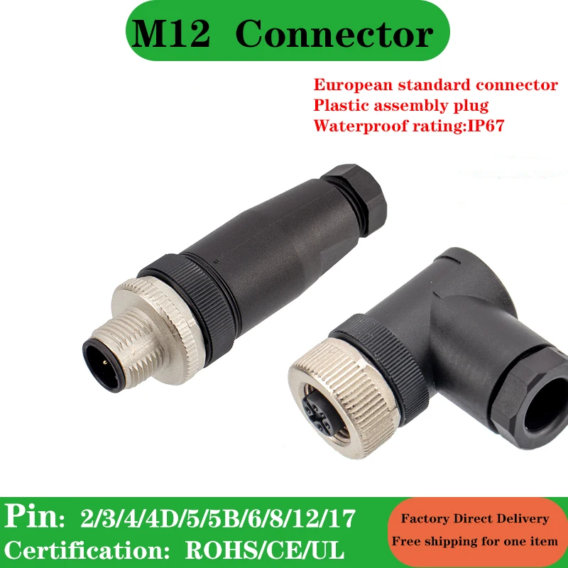 

Hot-selling M12 Plastic Straight Angled Assembled Connectors 2 3 4 5 6 8 12 17 Pins A B D Male Female PG7 PG9 Metal Connectors