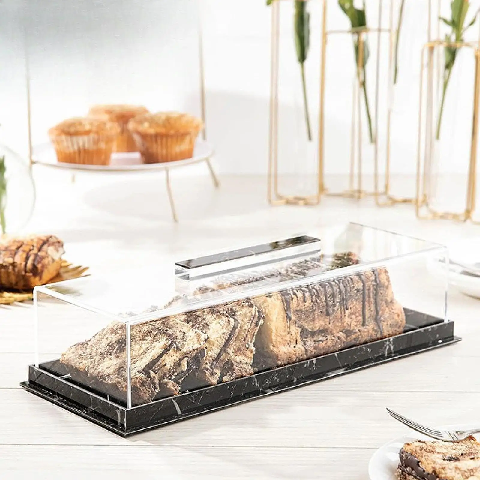 Bakery Pastry Display Case Dessert Display Plate Rectangular Display Box Cake Stand for Store Commercial Birthday Donut Chips