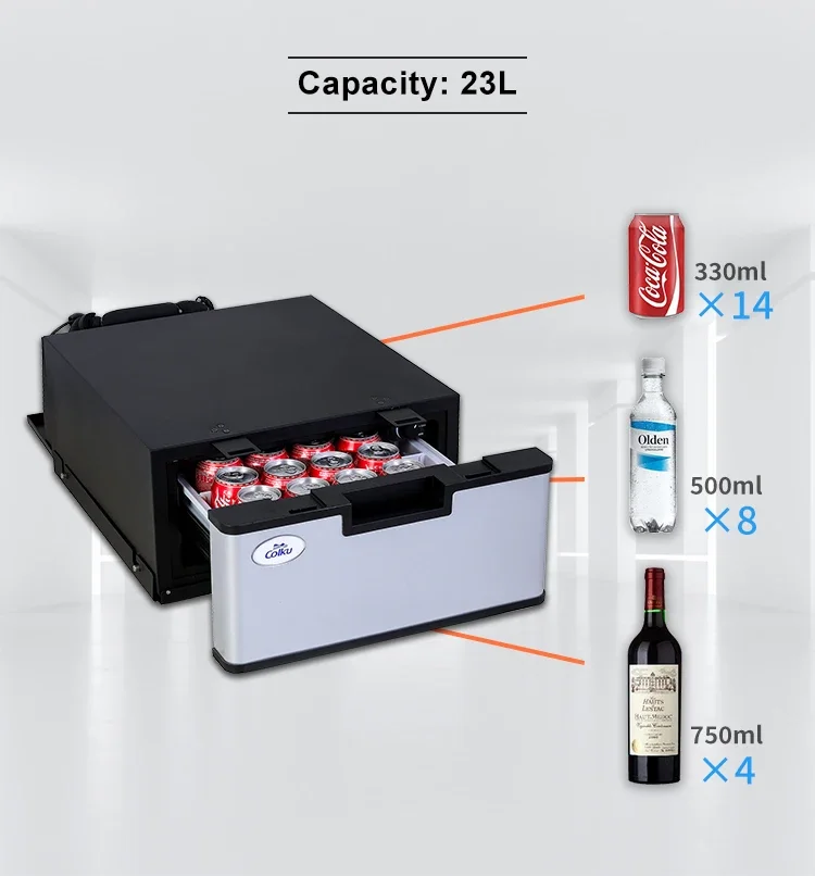 Popular built in caravan rv drawer refrigerator fridge freezer 12v 24v 23L -5 degree singe zone design