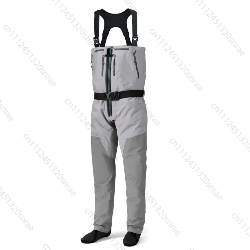 Men's Fly Fishing Breathable Anti-Tear Stockings Boots Foot Fishing Hunting Wading Lightweight Grey T-Zipper Chest Wading