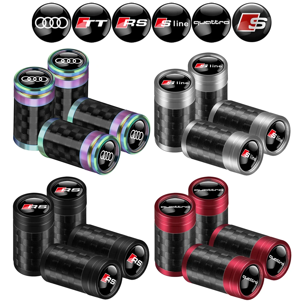 4Pcs Car Carbon Fiber Wheel Tire Air Valve Caps for SLINE RS S quattro A3 C5 TT A4 B8 8V A6 C7 A5 Q5 B7 B6 B9 Q7 A1 A7 Q3 Q6 Q8 - view 2