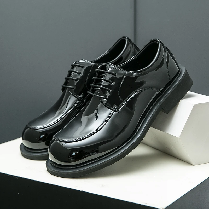 

Retro Men Derby Shoes Black Brown Casual Lace Thick Soled Non Slip Business Leather Shoes Social Shoes Sizes 38-46 Men Shoes