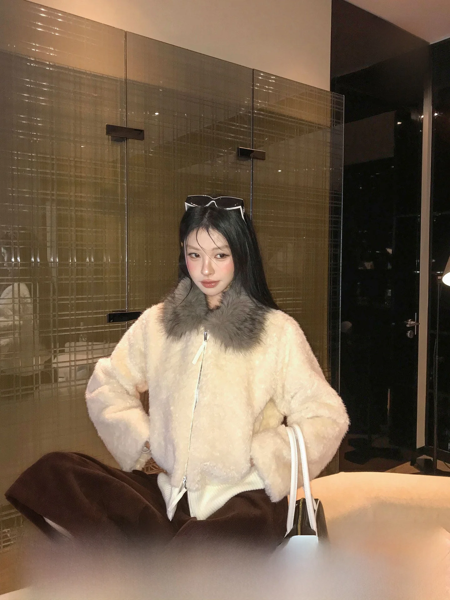 

Okaaay Fog Island Velvet Bae ort Casual Warm Coat Autumn Winter Color Blo Fur Collar Fake Fur Outerwear for Women