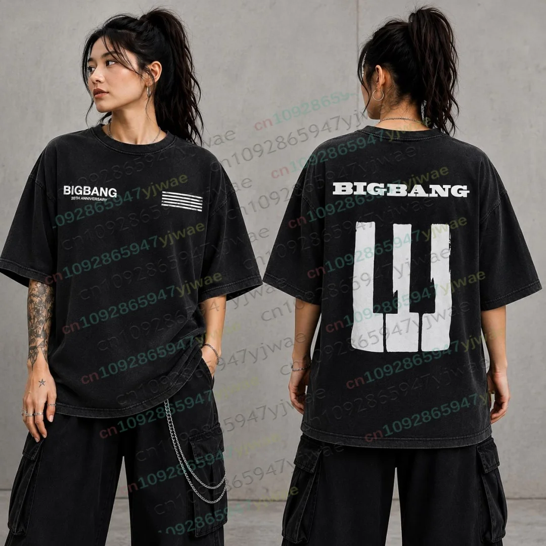 BIGBANG 20th Anniversary Vintage Wash Cotton TShirt Kpop Concert Tee Unisex Fan Gift G-Dragon Streetwear Women Men Beach Tops