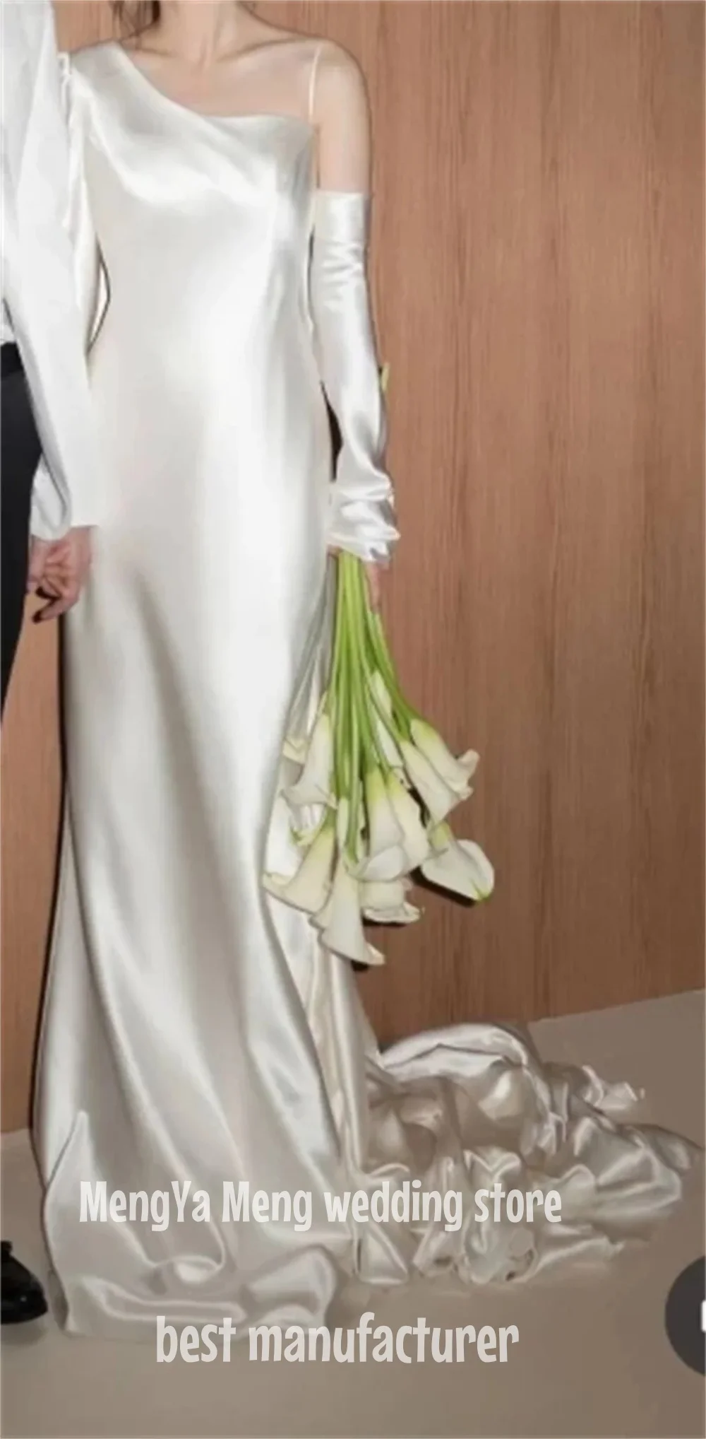 

ZHUISHU Корея фотосессия с длинными рукавами платья невесты Robe de mariage индивидуальные простые шелковые атласные свадебные платья со шлейфом