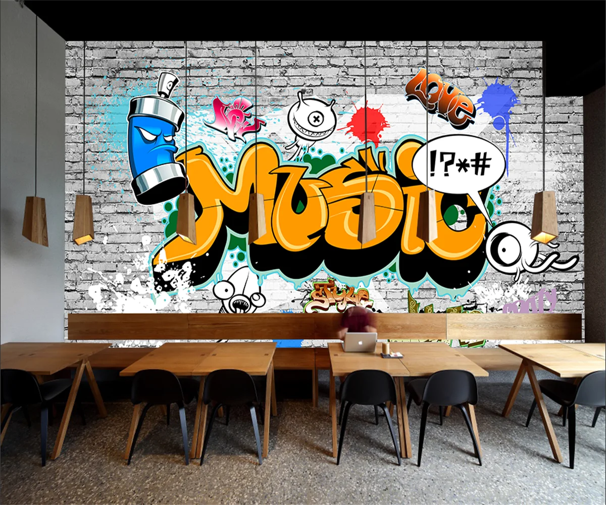 

Customized mural 3D stereoscopic retro street graffiti bar and restaurant Background Mural Home Decor Photo wallpaper