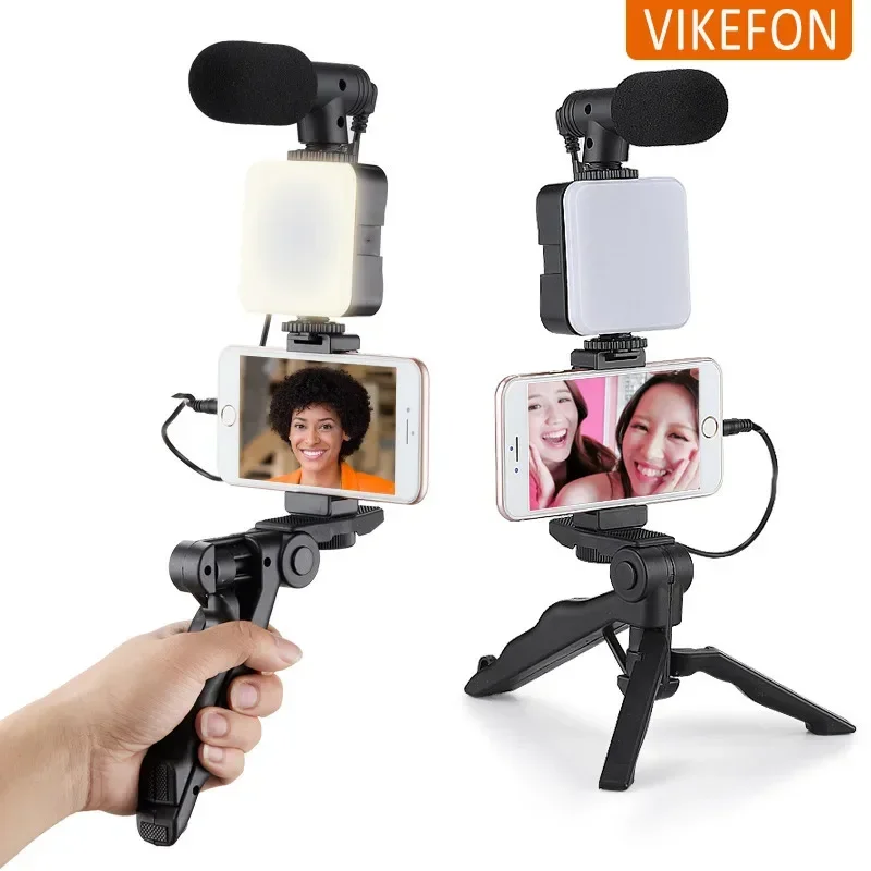 Portable Live Broadcast with Microphone Mobile Phone LED Fill Light Tripod Set Mobile Phone Stand with Remote Control Microphone