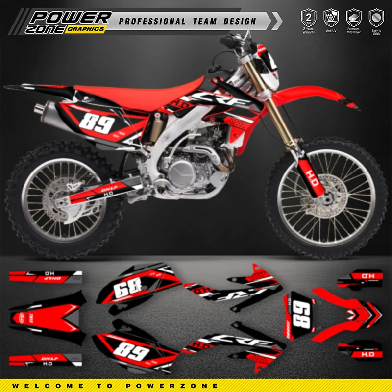 

PowerZone Custom Graphics Backgrounds Decals Stickers Kits For HONDA CRF450X 2018 2017-2005 Name Number