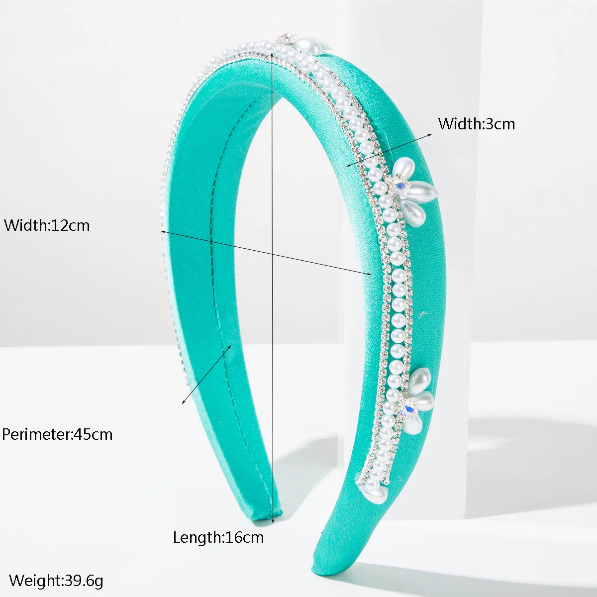 2026 Newest Mint Colored European Royal Pearl Women Head Wear Adult China Cotton Headdress Crystal Chain Hair Hoops Crown Pearl