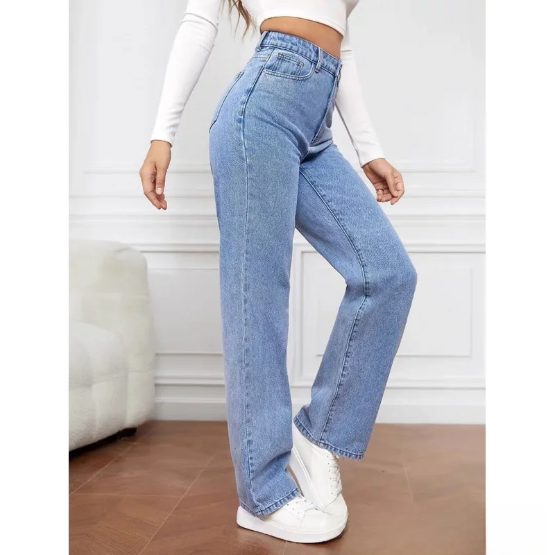 Jeans a gamba larga a vita alta da donna, vestibilità ampia, vestibilità ampia, taglio dritto, pantaloni da pendolarismo, pantaloni skinny in denim casual