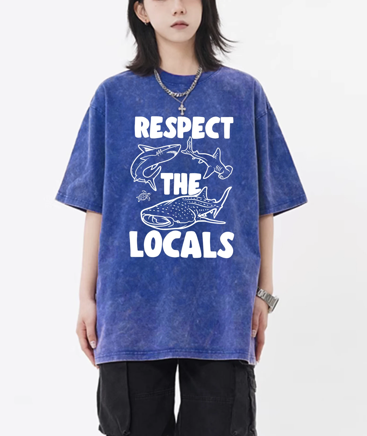 

Respect The local Print Retro Tee Top Female Unisex Cotton Hip Hop T-Shirts Summer Washed Clothes Loose Sport Streetwear