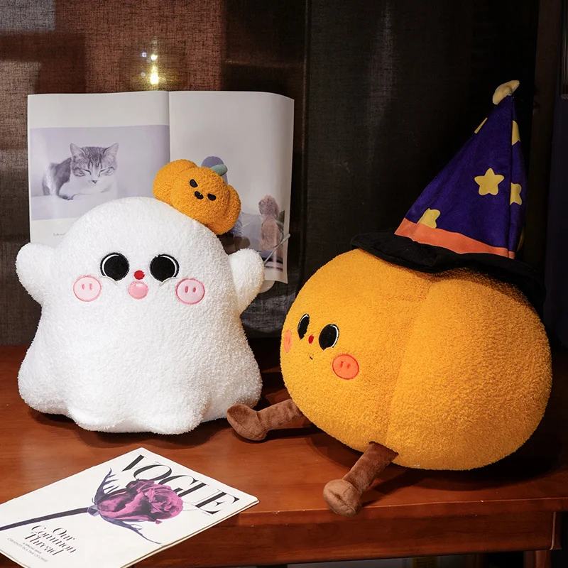 Engraçado branco fantasma abóbora travesseiro de pelúcia com pernas decoração de festa de halloween pele-friendly plushie almofada presente de aniversário