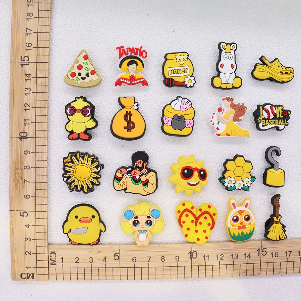 1-26Pcs Honey Pizza Sun Cartoon PVC Shoe Charms Yellow Series Buckle Clog Children Sandals Decoration Fit  