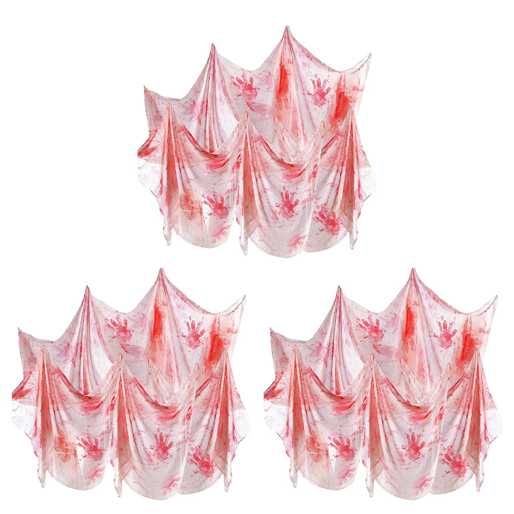 

Blood Handprint Mosquito Net Halloween Creepy Cloth Decorations Spooky Fabric Indoor