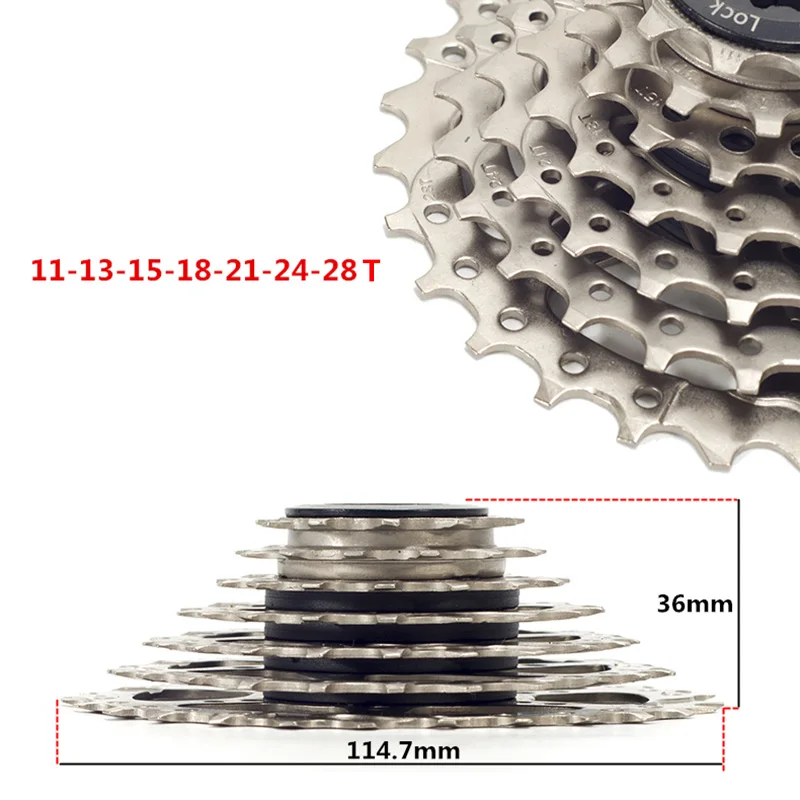 Folding Bike Freewheel Cassette, 7 Speed Flywheel, 21S Sprocket, 11-28T, Silver Bicycle Parts, Mtb Cassette, 7V