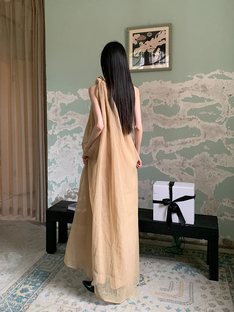 CHEERART Kink One Shoulder Maxi Dress 2024 Women Summer Loose Straight Oversized Long Dress Fashion Designer Clothes