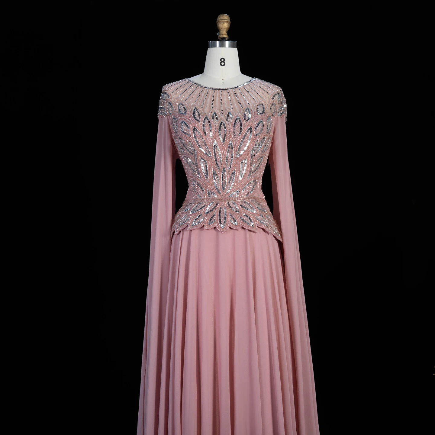 Sharon Said Abendkleider Glamouröses Schwarzes Chiffon-Paillettenkleid mit Perlen und Cape-Ärmeln Luxuriöses Dubai-Formelles Partykleid SS104 Maßanfertigung – Detail 25